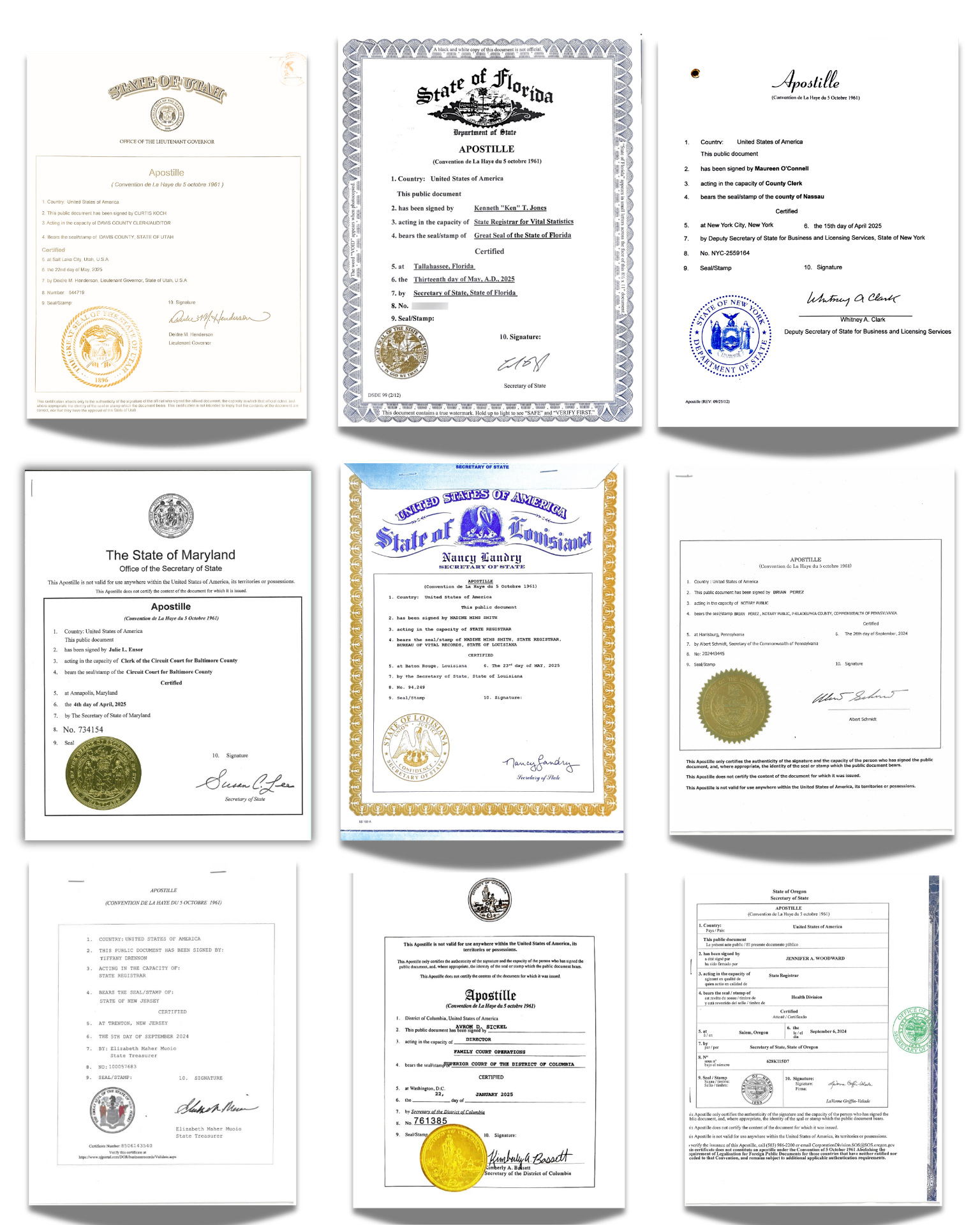 Authenticated U.S. document with Hague apostille certificate
